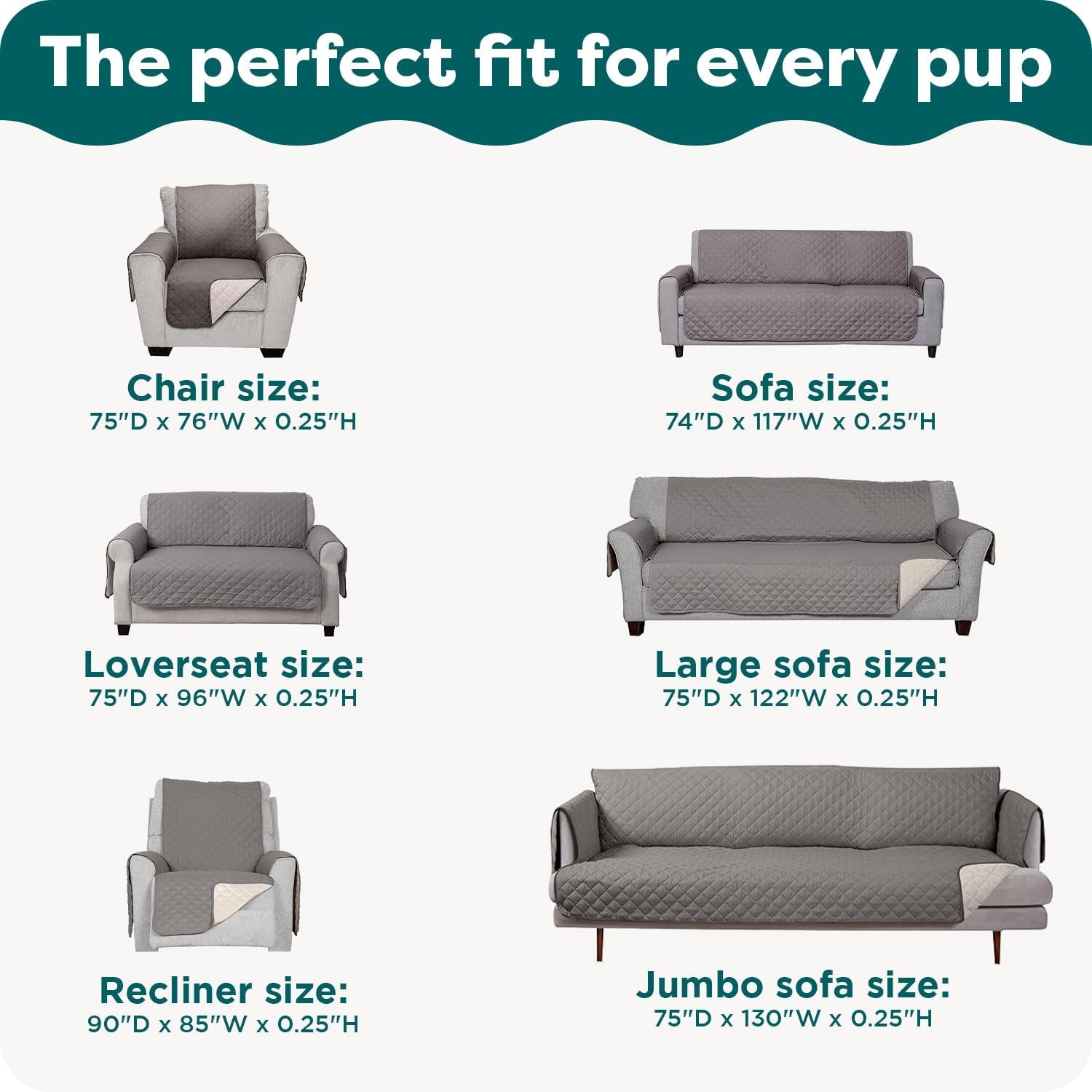 Water-Resistant Reversible Sofa Cover for Pets, Quilted Fabric with Secure Straps, Machine Washable, Large Size, Gray Mist