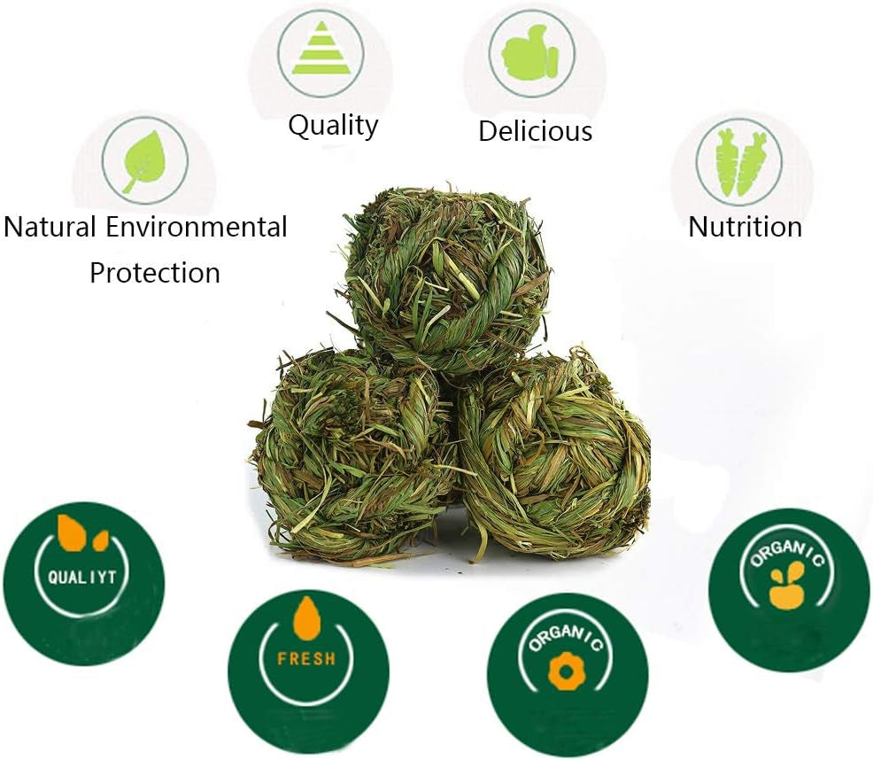 Natural Timothy Grass Play Balls for Small Animals - Set of 4 for Rabbits, Hamsters, Guinea Pigs, and Gerbils